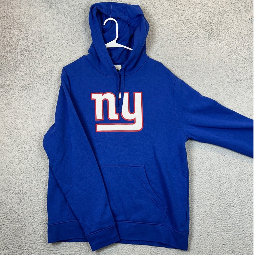 New York Giants Fanatics Hoodie Mens Large Blue Pullover Sweatshirt Pockets EUC